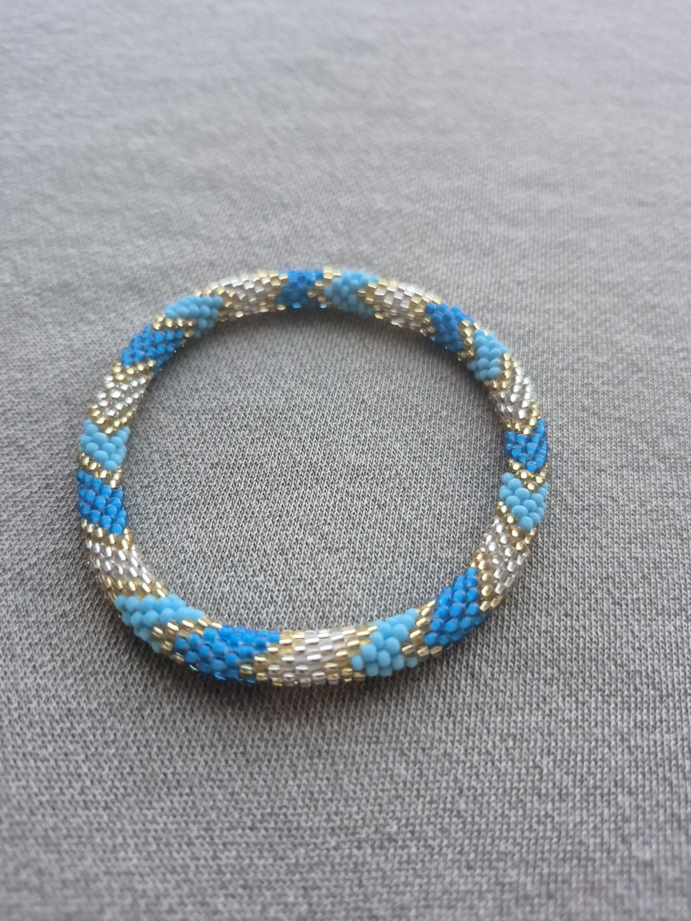 Turquoise & Gold Seed-Bead Spiral Bracelet